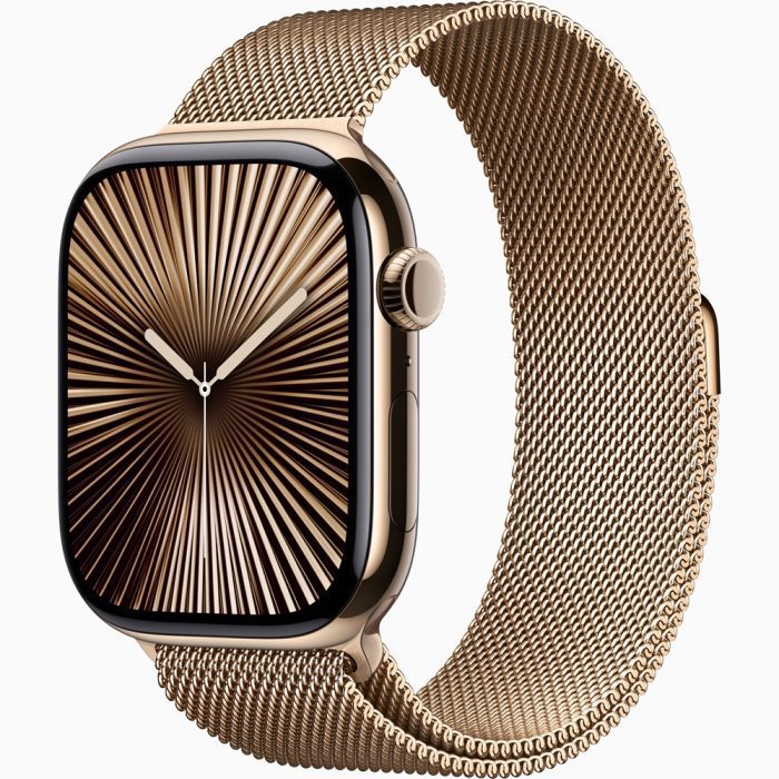 Apple Watch Series 10 GPS + Cellular 46MM Gold Titanium Case with Gold Milanese Loop - Image 1