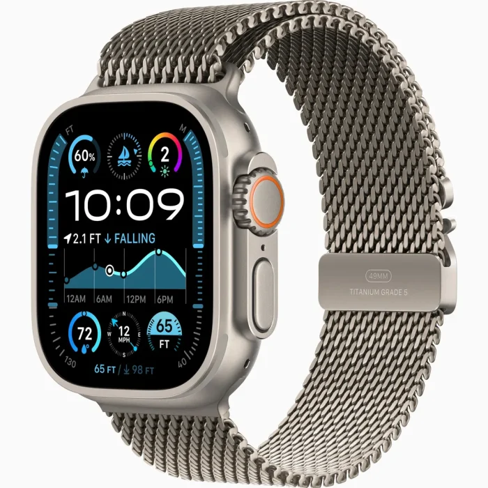 Apple Watch Ultra 2 GPS + CELLULAR 49MM Natural Titanium Case with Titanium Milanese Loop - Image 1