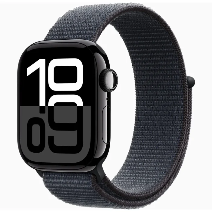 Apple Watch Series 10 GPS 46MM Jet Black Aluminum Case with Black Sport Loop - Image 1