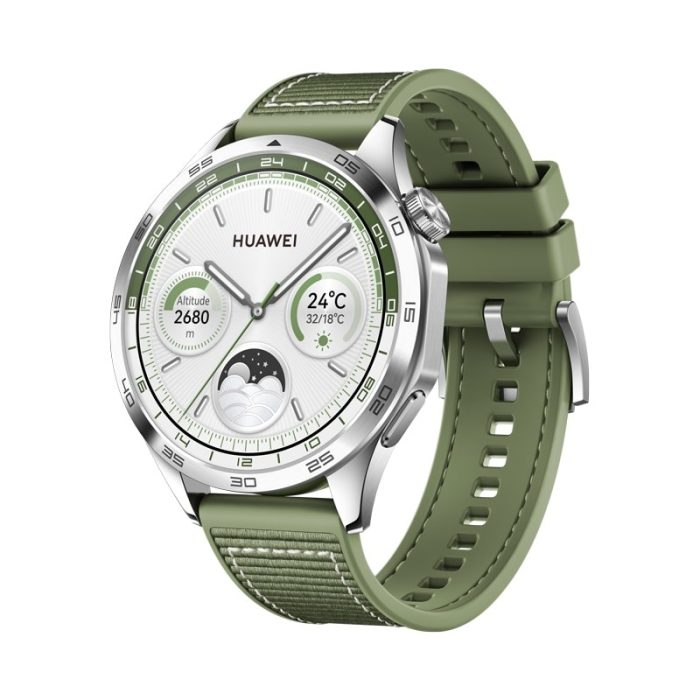 HUAWEI Watch GT 4 stainless steel frame with green woven strap 46mm - Image 1