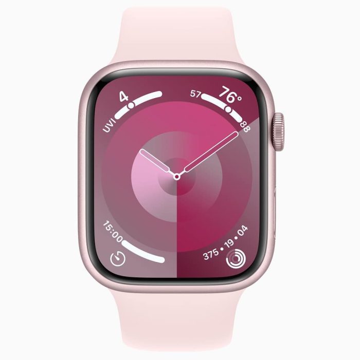 Apple Watch Series 9 GPS 45MM Pink Aluminum Case with Pink Sport Band - Image 2