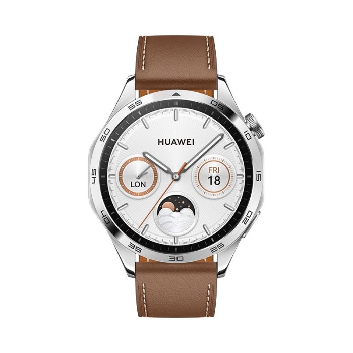 HUAWEI Watch GT 4 stainless steel frame with brown Leather Strap 46mm - Image 2