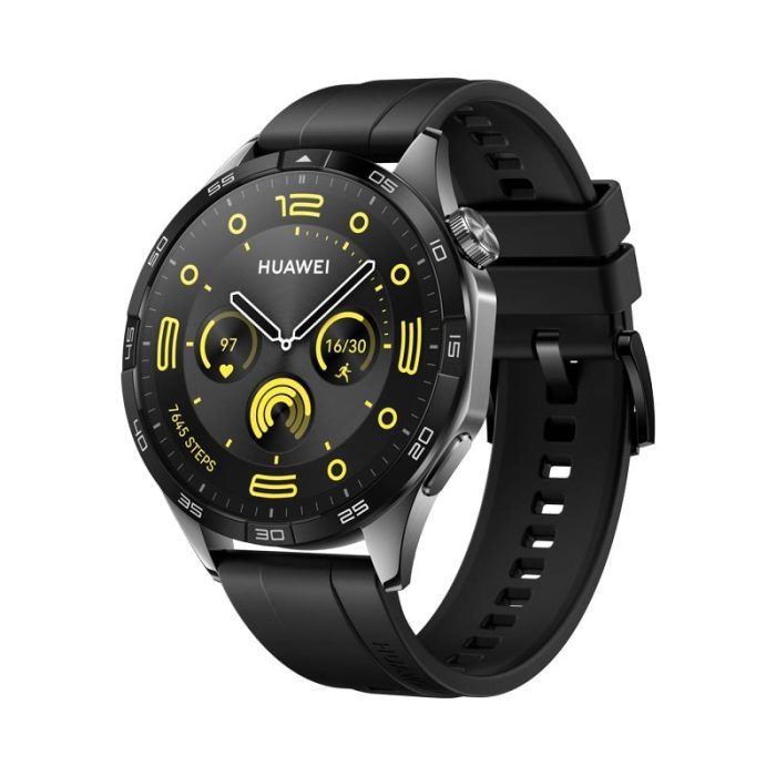HUAWEI Watch GT 4 stainless steel frame with Black Fluoroelastomer Strap 46mm - Image 1
